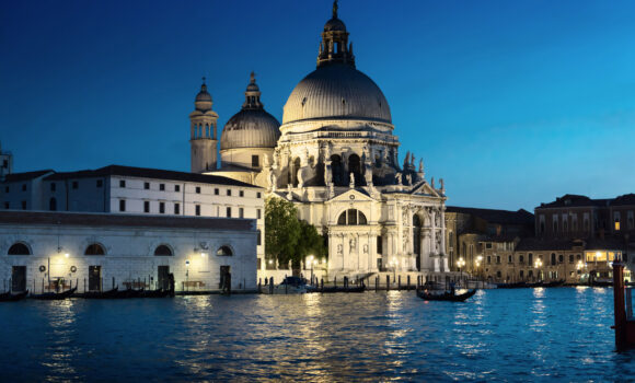 Basilica Santa Maria della Salute in sunset time, Venice, Italy
